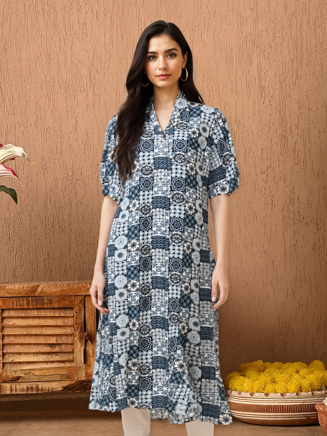 Picture of Classic Floral and Geometric Patterns Printed Kurta